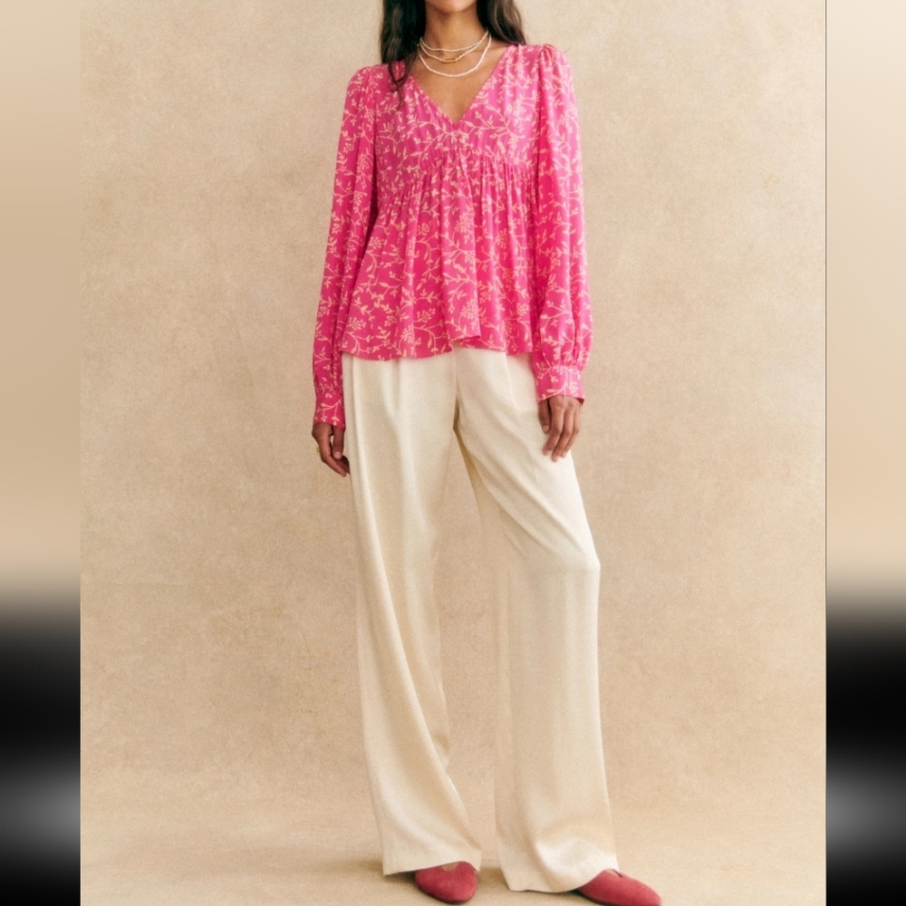 Sezane Malone Ecru Wide-Leg Velvet Trousers - Picture 2 of 7